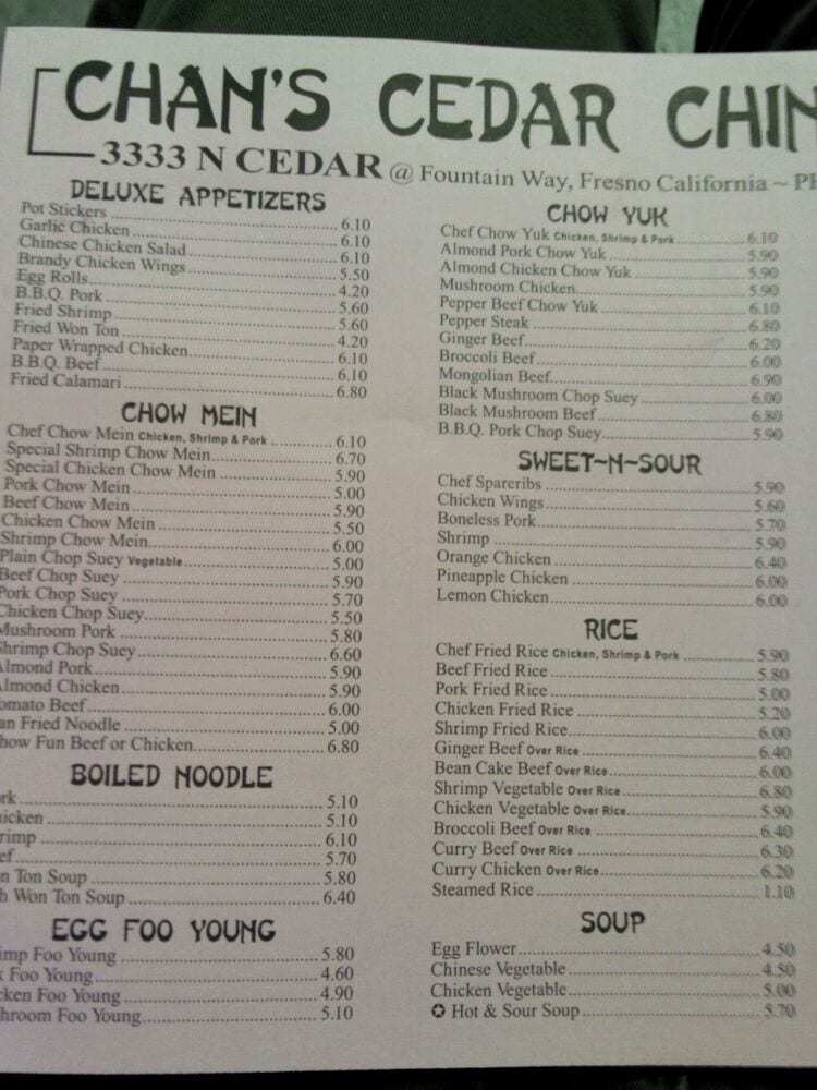 Chan s Chinese Food Fresno CA
